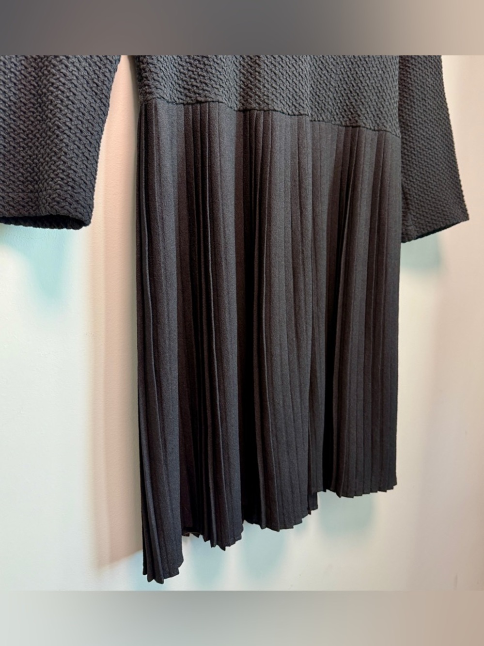 Anthropologie Ganni Black Textured Cotton Pleated Hem Mini Dress | Size L - Picture 5 of 12